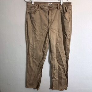 Herizon Women Tan Khaki Slim Straight‎ Leg Raw Hem Stretch Jeans Size 14W
